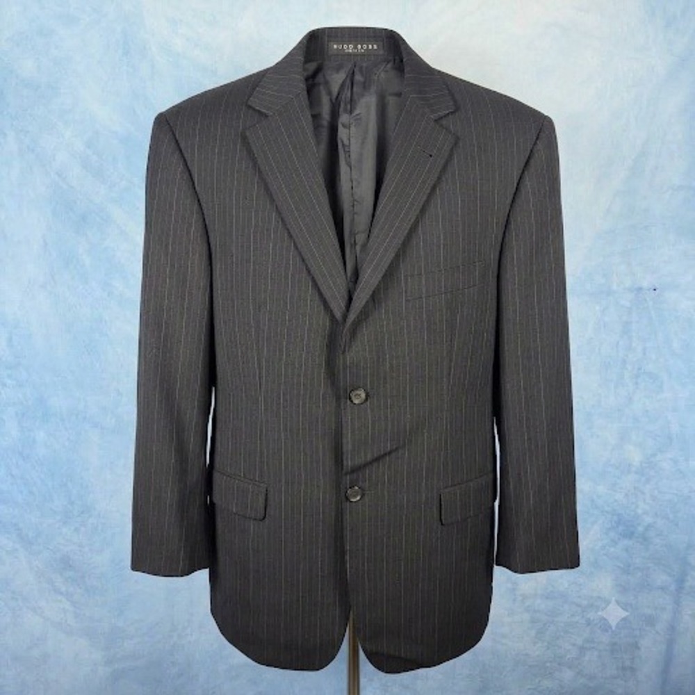 Hugo Boss Bertolucci Movie US Mens 40R Pinstripe Wool Blazer Saks Fifth Avenue